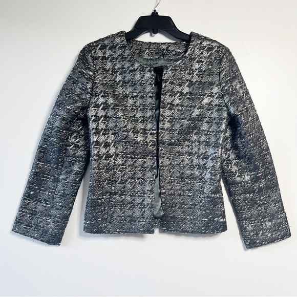 J. crew collection phoebe silver houndstooth metallic blazer jacket